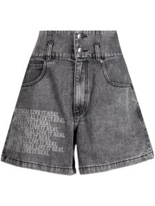 izzue short taille haute en jean à slogan imprimé - Gris