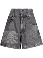 izzue short taille haute en jean à slogan imprimé - Gris - thumbnail