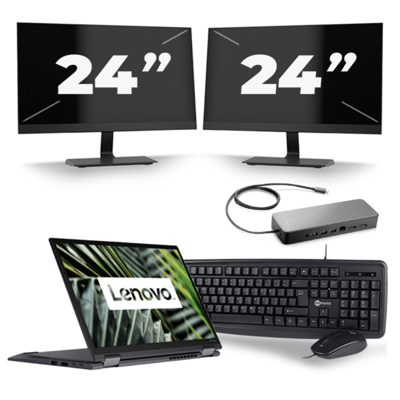 Lenovo ThinkPad X13 Yoga G1 - Intel Core i5-10e Generatie - 13 inch - 16GB RAM - 256GB SSD - Windows 11 Home + 2x 24 inch Monitor