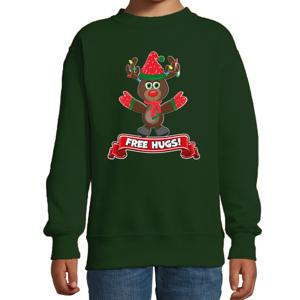 Kersttrui/sweater voor jongens/meisjes - free hugs - groen - Kerst rendier