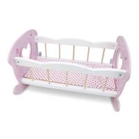 Houten poppenwieg met hartmotief - paars/wit Houten poppenwieg met hartmotief - paars/wit