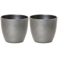 2x stuks bloempot glanzend zilver metallic keramiek voor kamerplant H13.5 x D15.5 cm - thumbnail