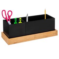 Pennenbakje/bureau organizer - zwart - 29 x 11 x 11 cm - bamboe hout   - - thumbnail