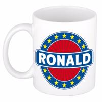 Ronald voornaam koffiemok - beker - wit/blauw - 300 ml - Cadeau - Heren - Collega - Vaderdag