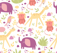 Pastelkleurige vrolijke dieren babykamer behang