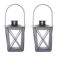 Set van 2x stuks zilveren tuin lantaarn/windlicht van ijzer 12 x 12 x 16 cm - Lantaarns - thumbnail