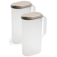 Plasticforte Waterkan met deksel - 2x stuks - 2 liter - taupe/ transparant - kunststof - smal