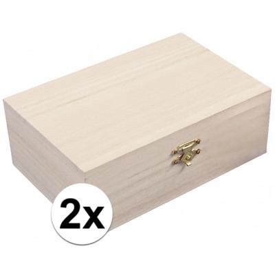 Houten kistje met sluiting en deksel - 2x - 15 x 10 x 5.5 cm - Sieraden/spulletjes/sleutels
