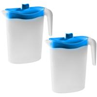 Waterkan/sapkan met blauw deksel - 2x - 2,5 liter - kunststof - 11 x 26 cm - schenkkan/lim
