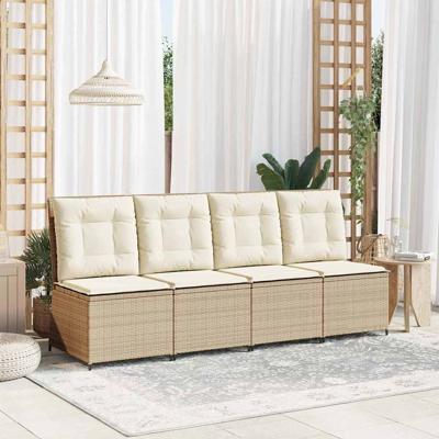 Tuinbank met kussen Beige Poly riet