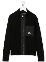 Moncler Enfant cardigan en laine vierge à patch logo - Noir - thumbnail