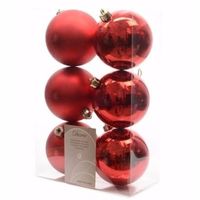 Elegant Christmas kerstboom decoratie kerstballen rood 6 x - thumbnail
