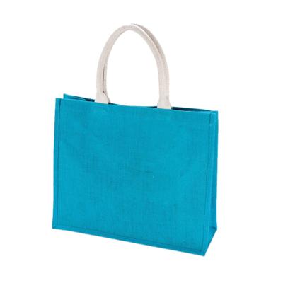 Jute boodschappen strandtas - blauw - 42 x 36 cm - Strandartikelen beach bags/shoppers