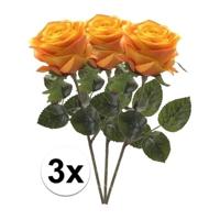 Kunstbloem roos Simone - 3x - geel/oranje - 45 cm - decoratie bloemen