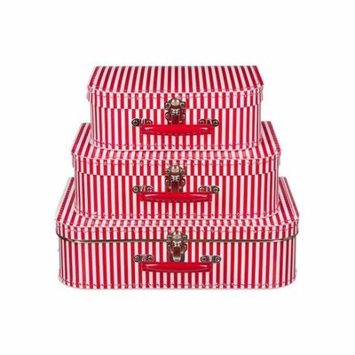 Speelgoedkoffertje rood met witte strepen 25 cm