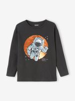 T-shirt voor jongens met astronautenthema en dubbelzijdige lovertjes antracietgrijs