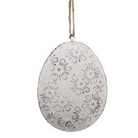 Clayre & Eef Paashanger Ei 8 cm Wit IJzer Ovaal Decoratie Hanger Wit Decoratie Hanger - thumbnail