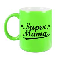 Super mama cadeau mok / beker neon groen voor Moederdag 330 ml - feest mokken - thumbnail