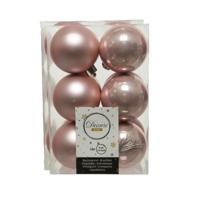 Decoris kerstballen - 24x st - lichtroze - 6 cm - kunststof - kerstversiering