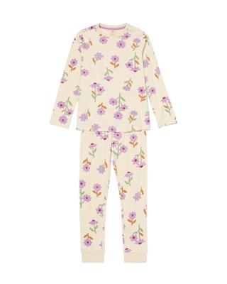 HEMA Kinderpyjama Rib Bloemen Gebroken Wit (gebroken wit)