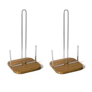 2x stuks keukenrolhouders metaal/bamboe 31 cm - Keukenrolhouders