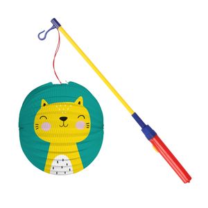 Bol lampion kat/poes - blauw - 22 cm - papier - met lampionstokje - 43 cm