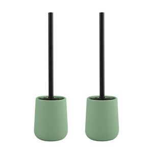 MSV Toiletborstel in houder/wc - 2x - borstel Malmo - keramiek/rvs - groen/zwart - 39 x 10 cm - Toiletborstels