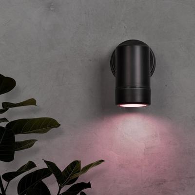 Otey - Smart LED LED Wandlamp Zwart - Downlight - GU10 5,5 Watt 345 lumen - RGB WW - Wifi/Bluetooth - IP44 waterdicht - Voor binnen & buiten - Wandspot - Polycarbonaat