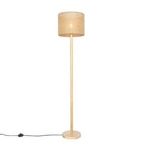 QAZQA Landelijke vloerlamp hout met linnen kap naturel 32 cm - Mels