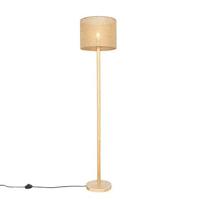 QAZQA Landelijke vloerlamp hout met linnen kap naturel 32 cm - Mels