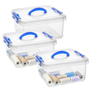 Opslagbox met deksel - 3x - transparant blauw - 5 liter - 24 x 24 x 13 cm - kunststof