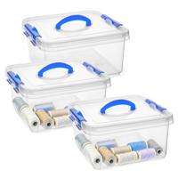 Opslagbox met deksel - 3x - transparant blauw - 5 liter - 24 x 24 x 13 cm - kunststof