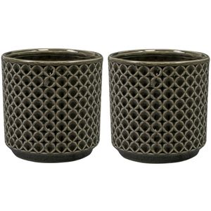 Plantenpot/bloempot Cairo - 2x - keramiek - antraciet - Oosters motief - D17 x H15 cm