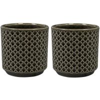 Plantenpot/bloempot Cairo - 2x - keramiek - antraciet - Oosters motief - D17 x H15 cm