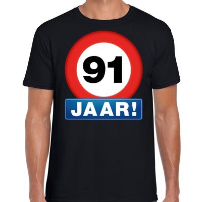 91 jaar geworden - Stopbord - verjaardag t-shirt - zwart - heren - Happy Birthday - kleding