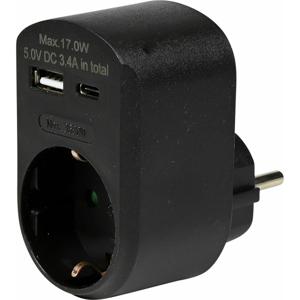 Benson Stopcontact met USB-A en USB-C - zwart - 16A - 5,0V DC - 3,4A