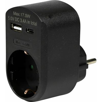 Benson Stopcontact met USB-A en USB-C - zwart - 16A - 5,0V DC - 3,4A