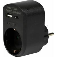 Benson Stopcontact met USB-A en USB-C - zwart - 16A - 5,0V DC - 3,4A