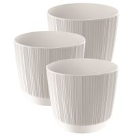 3x stuks moderne carf-stripe plantenpot/bloempot kunststof dia 13 cm/hoogte 11 cm parel wit