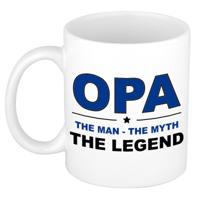 Opa cadeau mok - man myth legend - koffiemok / beker - wit en blauw - 300 ml