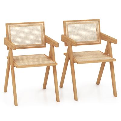 Rotan Accentstoelen Set van 2 Middeleeuwse Moderne Eetkamerstoelen met Natuurlijk Bamboe Frame Imitatie Rotan Rugleuning