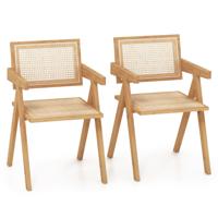 Rotan Accentstoelen Set van 2 Middeleeuwse Moderne Eetkamerstoelen met Natuurlijk Bamboe Frame Imitatie Rotan Rugleuning