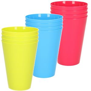 12x stuks onbreekbare kunststof drinkglazen 430 ML in het blauw-groen-roze