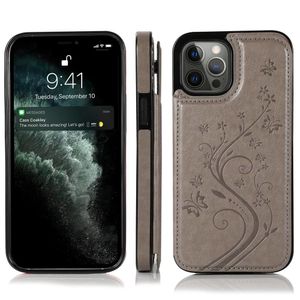 iPhone 13 hoesje - Backcover - Pasjeshouder - Portemonnee - Bloemenprint - Kunstleer - Grijs