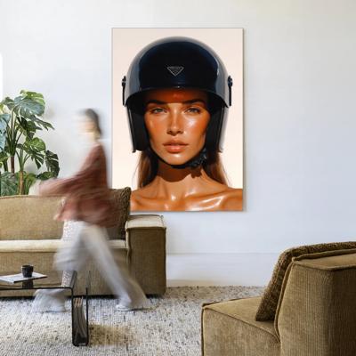 Urban Cotton Wandkleed 'Prada Helmet' 145 x 190cm in Frame - black