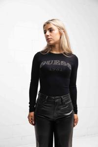 Guess Rhinestones Logo Bodysuit Dames Zwart - Maat XS - Kleur: Zwart | Soccerfanshop