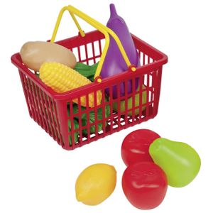 Rood speelgoed boodschappen/winkelmandje met groente en fruit 11-delig
