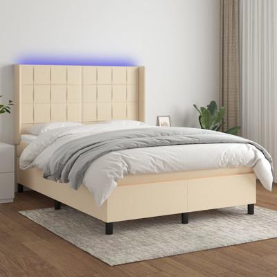 Boxspring met matras en LED stof crèmekleurig 140x190 cm