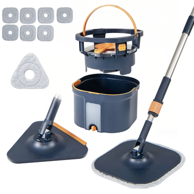 Dweil en Emmer met Afvalwaterscheiding en Reserve Dweilkoppen Zelfuitwringende Vierkante en Driehoekige Dweilkoppen Microvezel Dweilpads