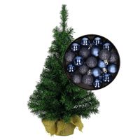 Mini kerstboom/kunst kerstboom H45 cm inclusief kerstballen donkerblauw   - - thumbnail